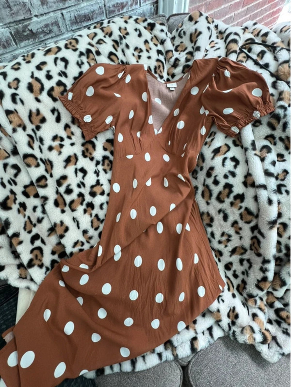 A New Day Brown & White Polka Dot Midi Dress Size 4